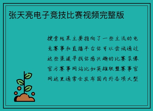 张天亮电子竞技比赛视频完整版